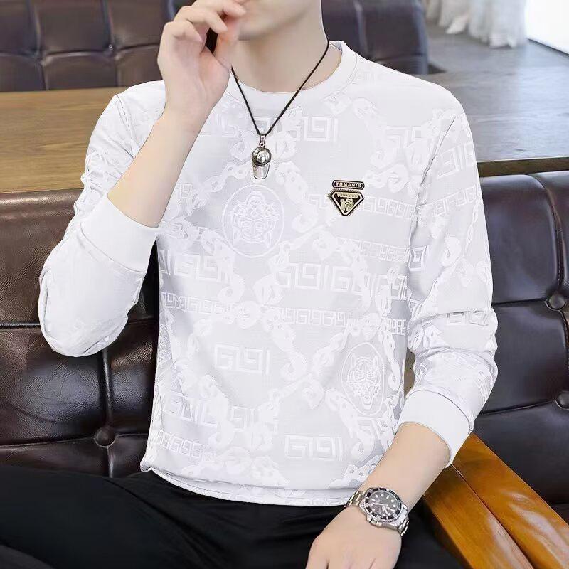 2026 Men's Trendy Long Sleeve Round Neck T-shirt Hoodie – Versatile Spring/Autumn Outerwear Base Layer.