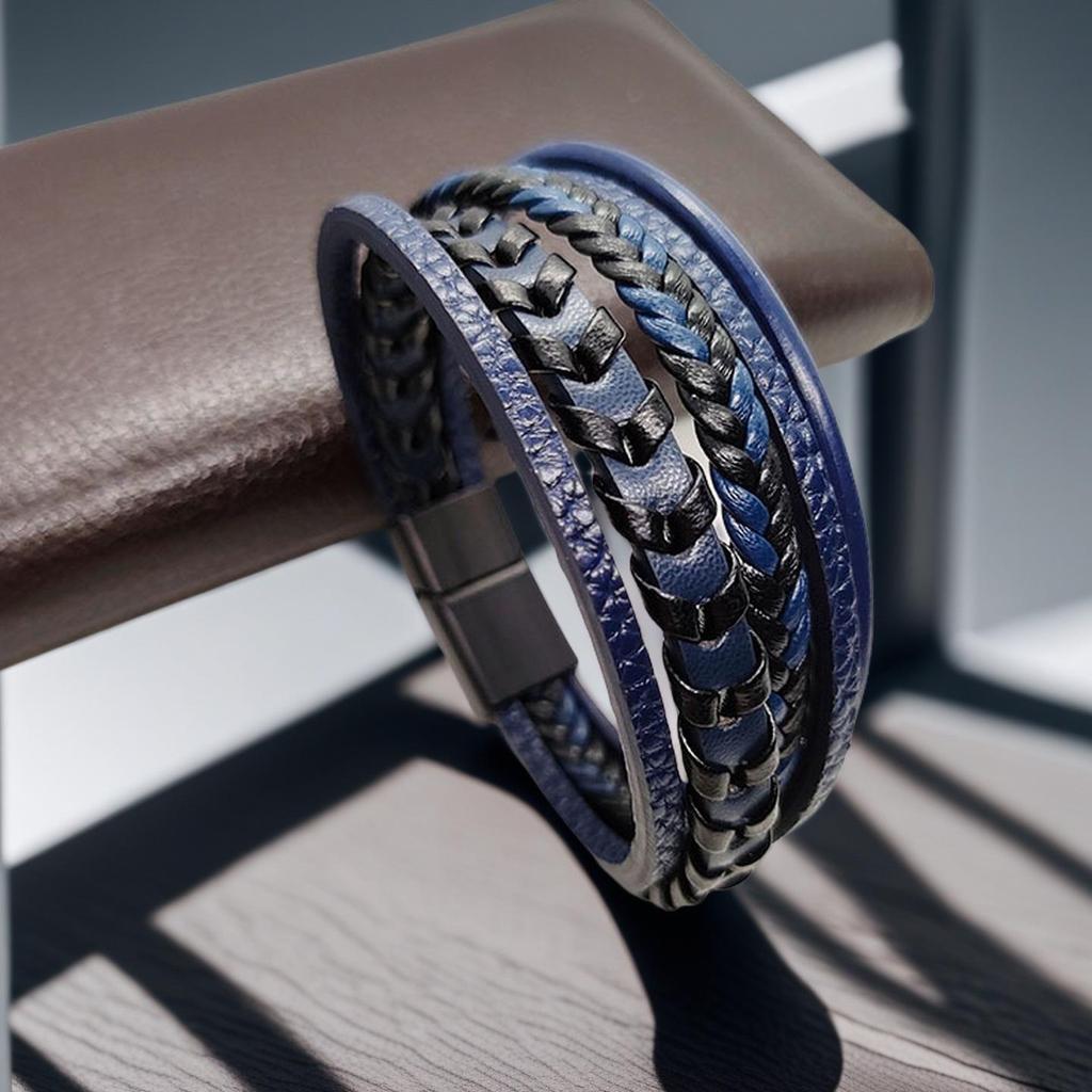 Herrars Vintage Flerlagrigt Läderarmband med Magnetlås