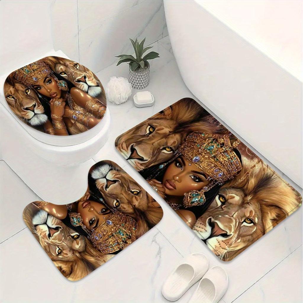 4Pcs Modern Art Shower Curtain Set with Non-Slip Bath Mat, Toilet Lid Cover, Contour Rug & 12 Hooks, Bathroom Decor