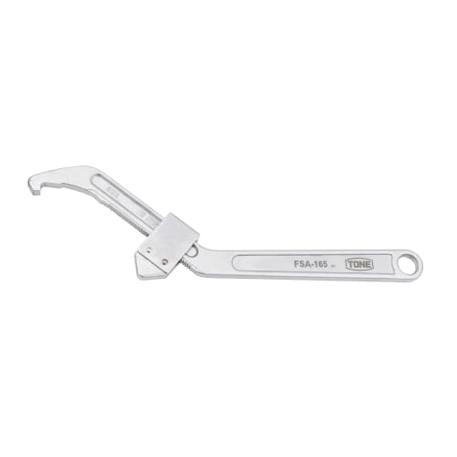

TONE Adjustable Hook Spanner FSA-165, Fits Slotted Round Nuts with Diameters from 95 to 165mm, Total Length 375mm
