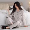 Women's Ribbed Cotton Couple Pajamas Set - Long Sleeve & Pants, Autumn Cartoon Striped Homewear, Wearable Outdoors