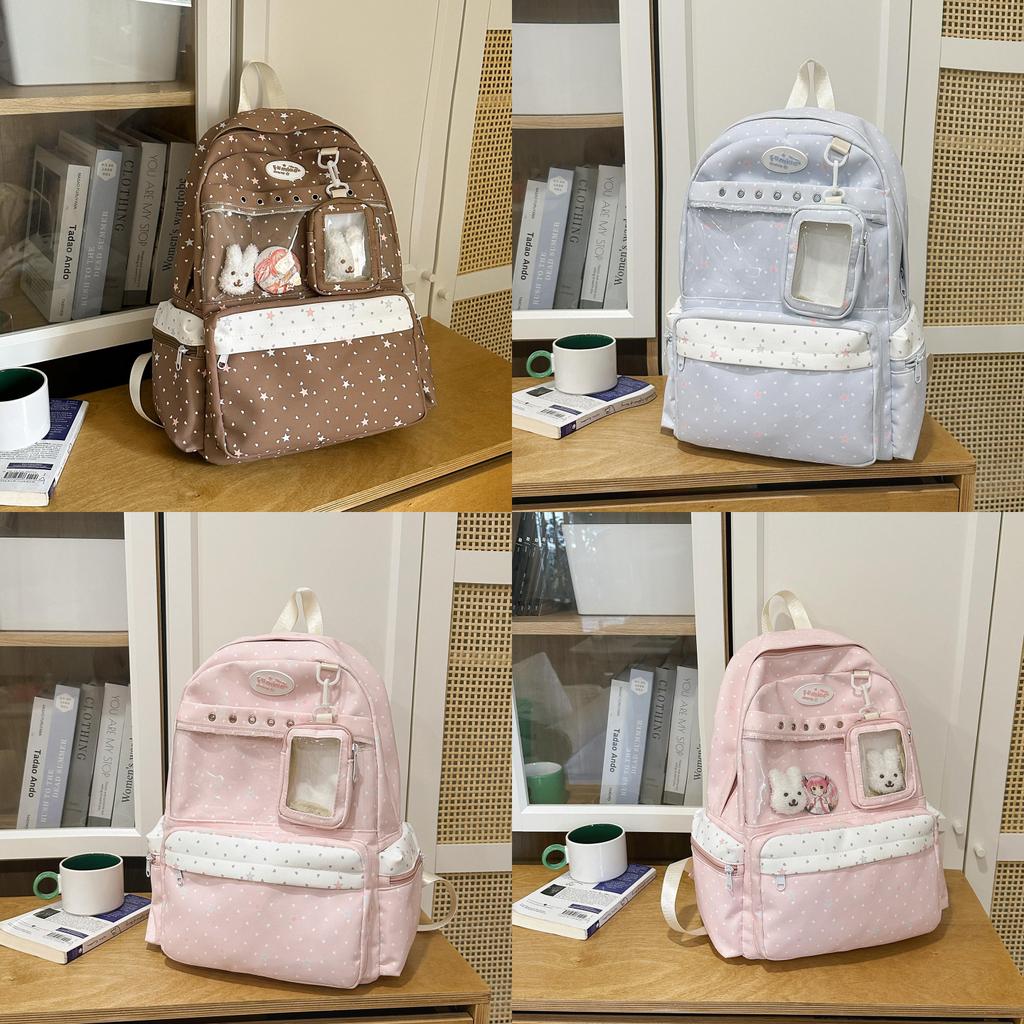 Anime Girl Double Shoulder Backpack For School With Nylon Material And Dot Pattern
