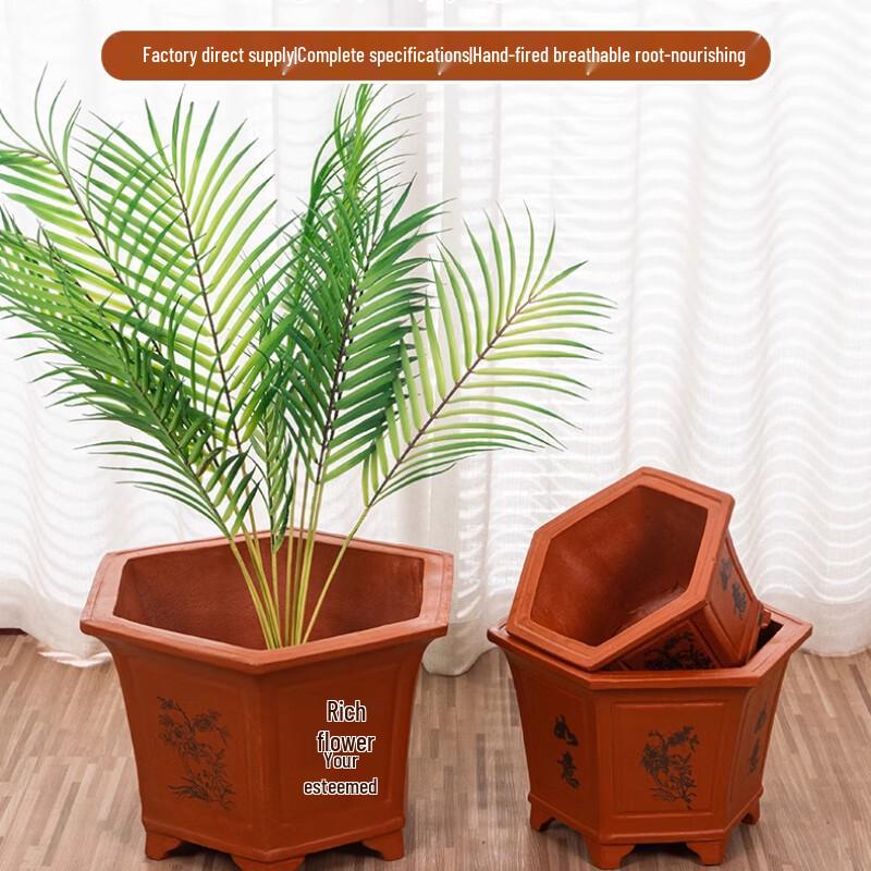 Hexagonal Zisha Ceramic Flower Pot