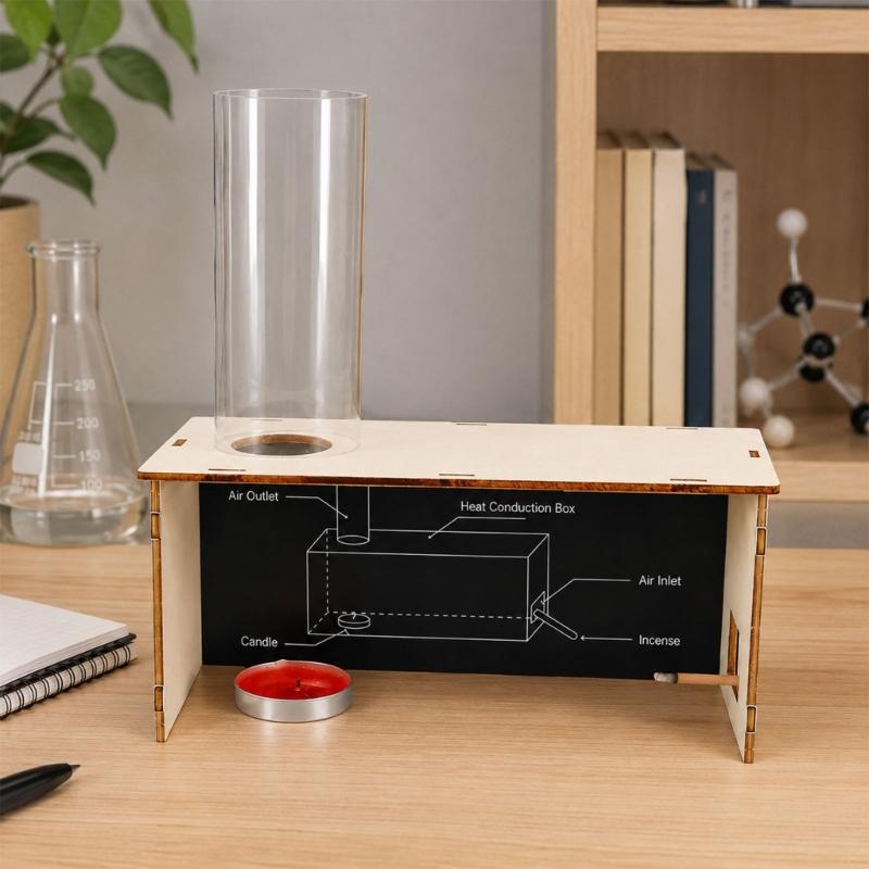 Wind Formation Demonstration Apparatus With Wooden Slotted Box and Clear Outlet Tube, Hands-On Airflow Science Activity for Classroom Learning