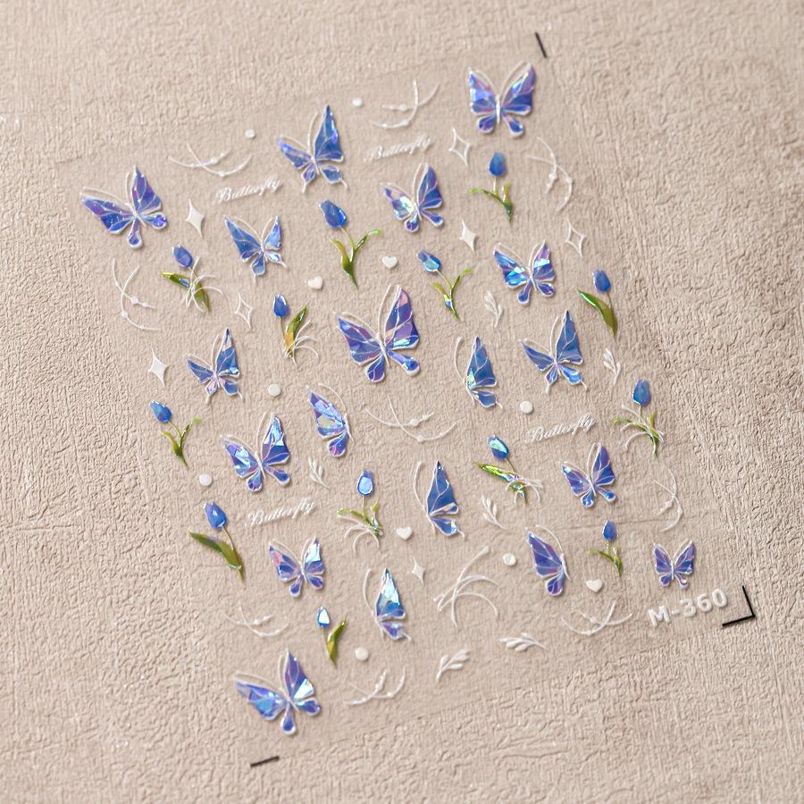 1Pcs 5D Embossed Aurora Butterfly Nail Art Stickers Self Adhesive Decals For Nails Decoration DIY 3D Acrylic Nail Supplies Parts