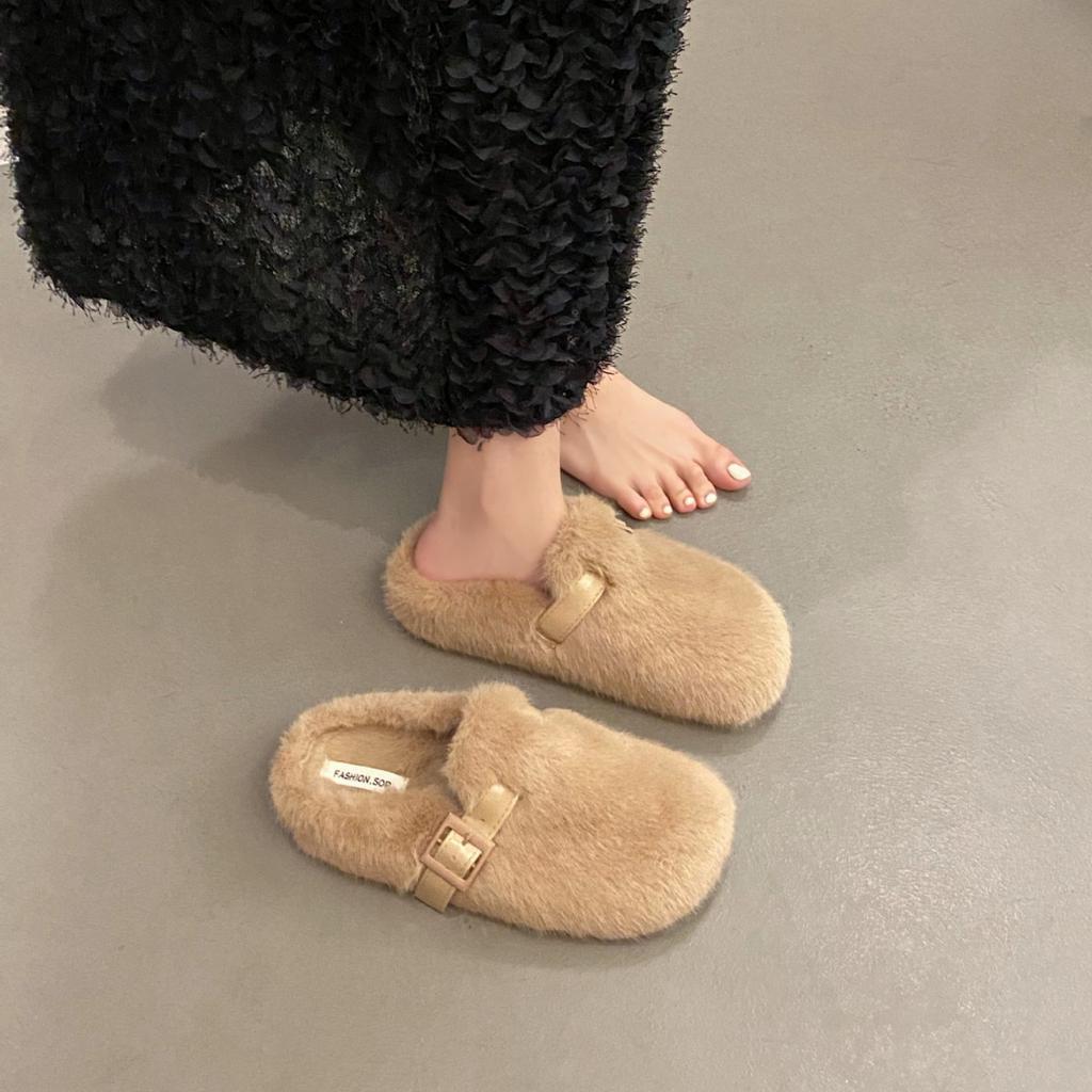 Mao Mao Slippers Women's Outer Wear 2025 New Autumn and Winter One Pedal Fashion Go Out Bag Head Half Drag Cotton Drag Mao Mao Shoes