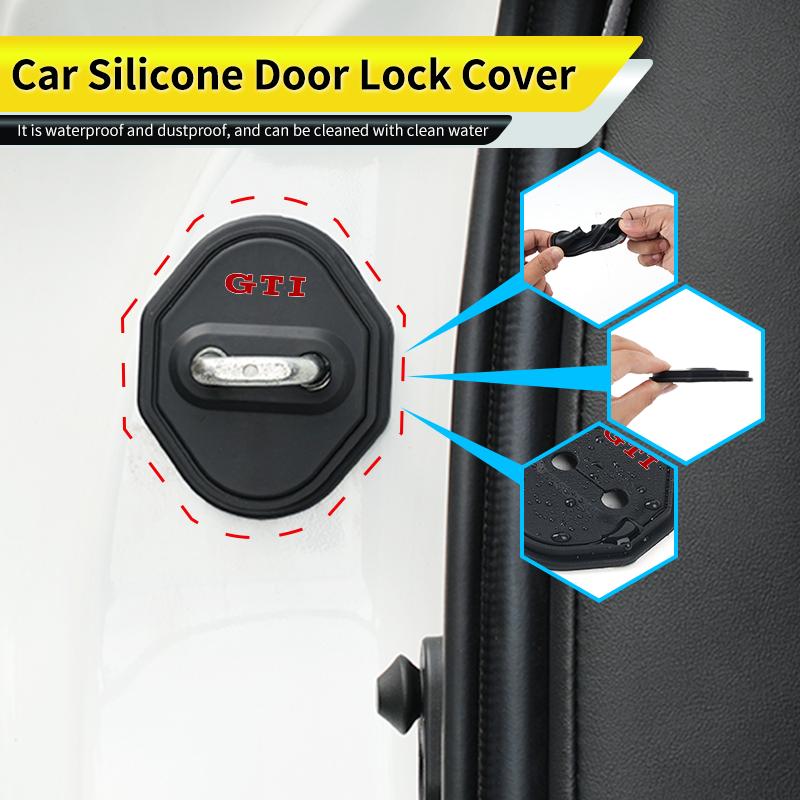 4-Piece Set of Universal Wear-Resistant Silicone Car Door Lock Covers ForVW GTI Tiguan Passat B5 B6 B7 CC Jetta MK5 MK6 Polo zo5