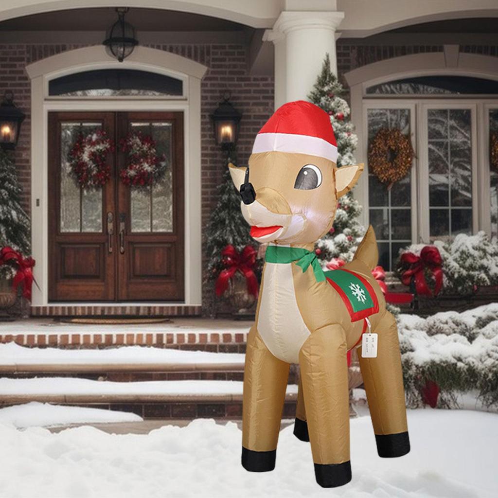 Christmas Outdoor Inflatable Reindeer Ornament Garden Prop with LED Light for Party Yard Decoration Holiday Gift