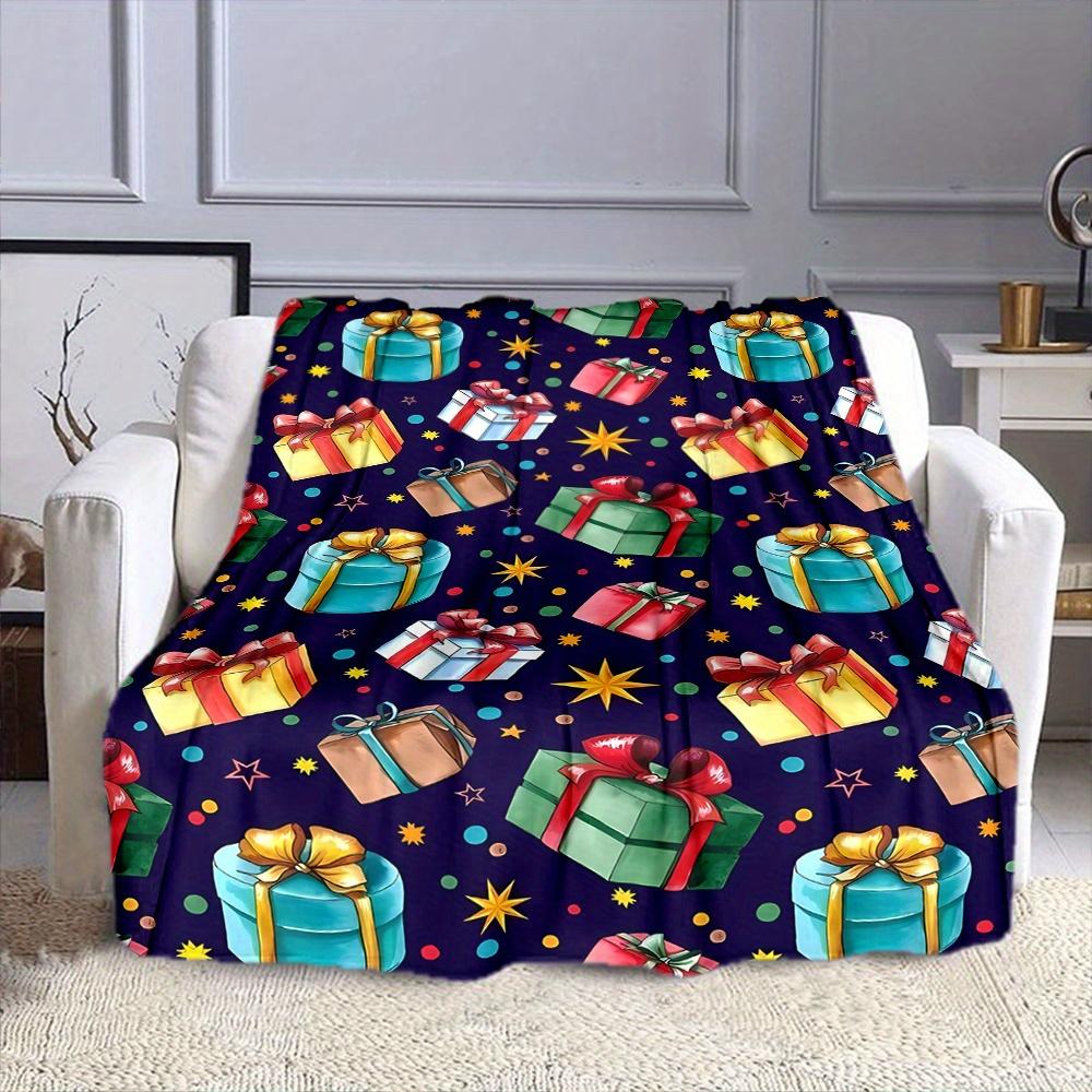 Festive Christmas Gift Pattern Throw Blanket - Fluffy, Soft, and Durable for All Seasons