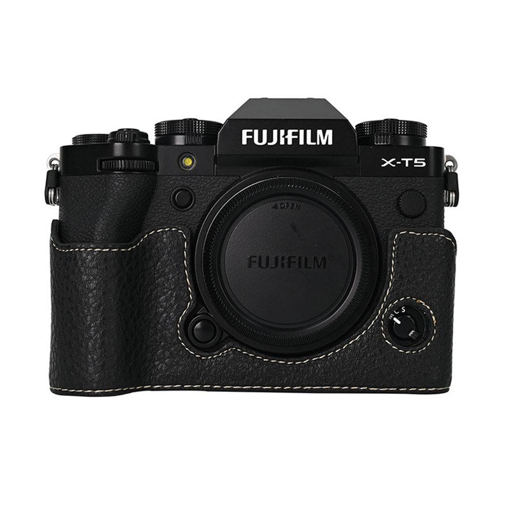 

Magnetic PU Leather Camera Half Case for Fujifilm XT5 Fuji X-T5 Litchi Skin Bottom Opening Cover