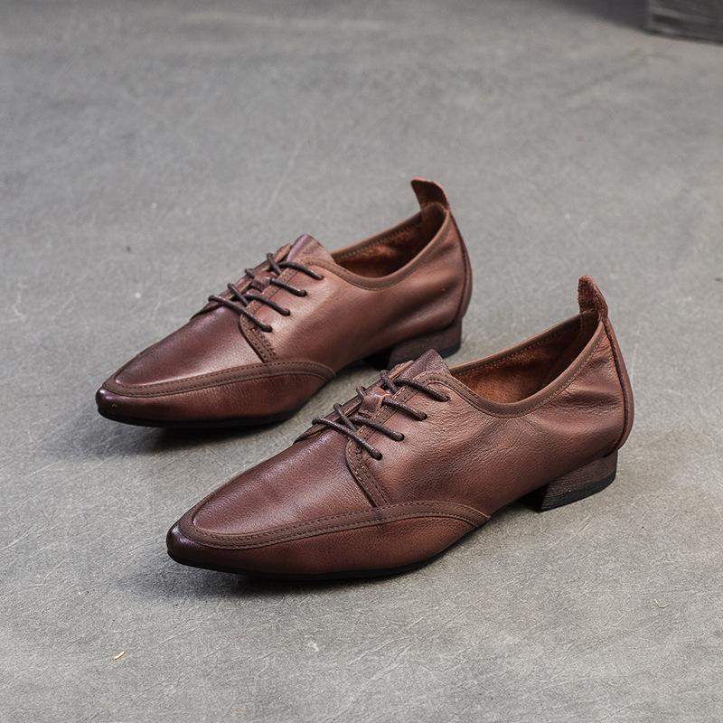 

Johnature остроносые туфли из натуральной кожи в британском стиле универсальные женские туфли со шнуровкой в стиле ретро 40 кофейный