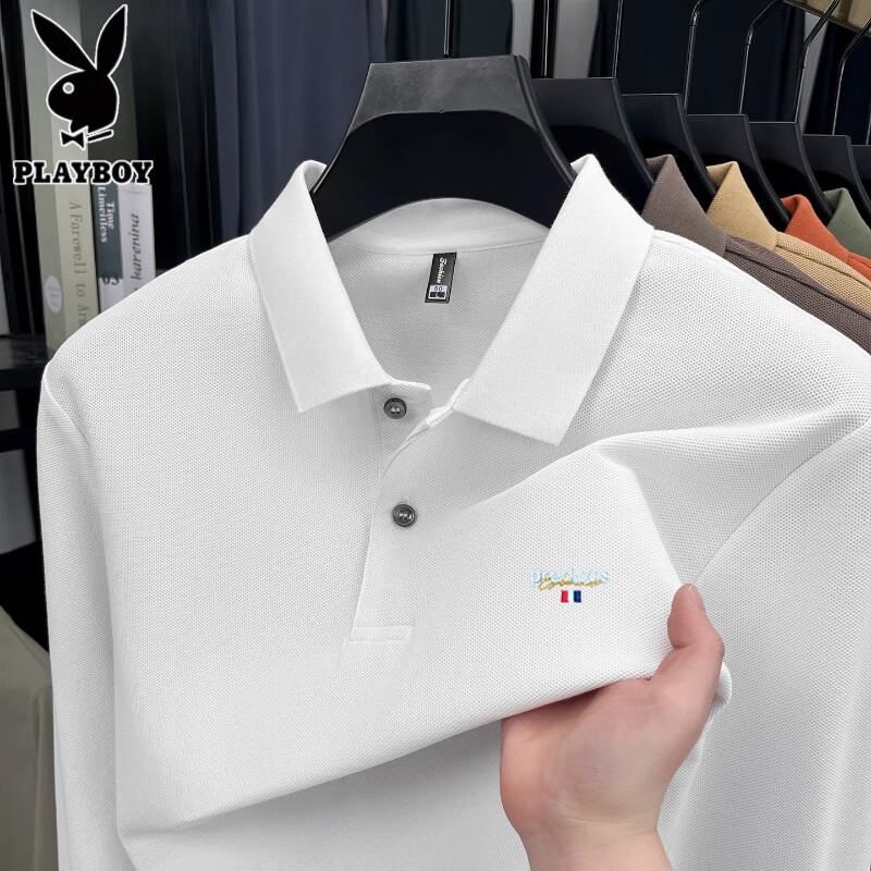 PLAYBOY Men's 100% Cotton Long-Sleeve Polo Shirt