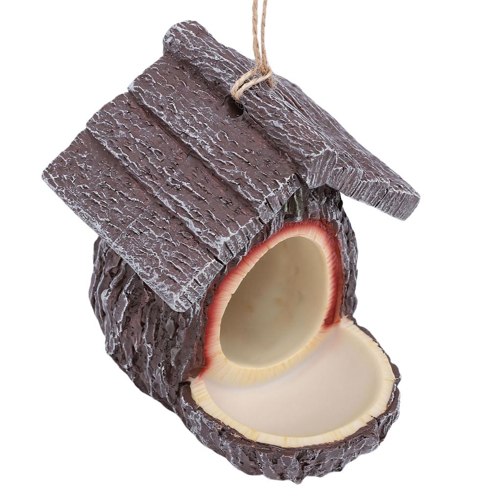 Treehouse Shape Bird Feeder for Outdoors Hanging Resin Rustic Wood Texture Decorative Bird Feeder House for Yard Patio