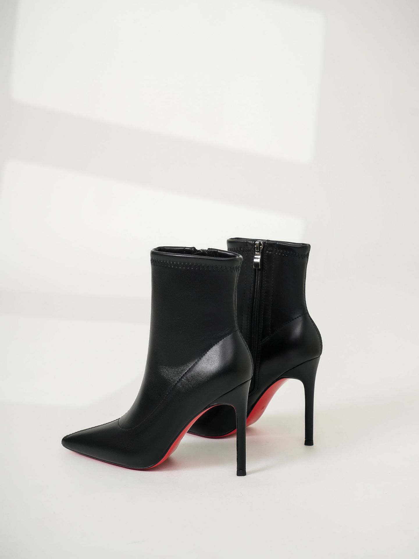 Red-soled leather boots new black high-heeled