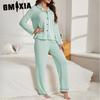 GMXIA Women's Pajamas Autumn and Winter Solid Color Cardigan Long Sleeve Loungewear Set
