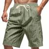 Men's Loose-Fit Linen Beach Shorts - Breathable Striped Jacquard Drawstring Cropped Casual Shorts