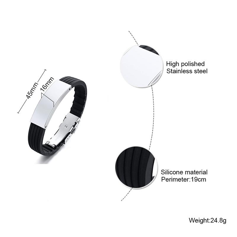 Men Silicone Bracelets Custom To Dad Logo Engraving Stainless Steel Identification Wristband ID Bracelet For Father's Day