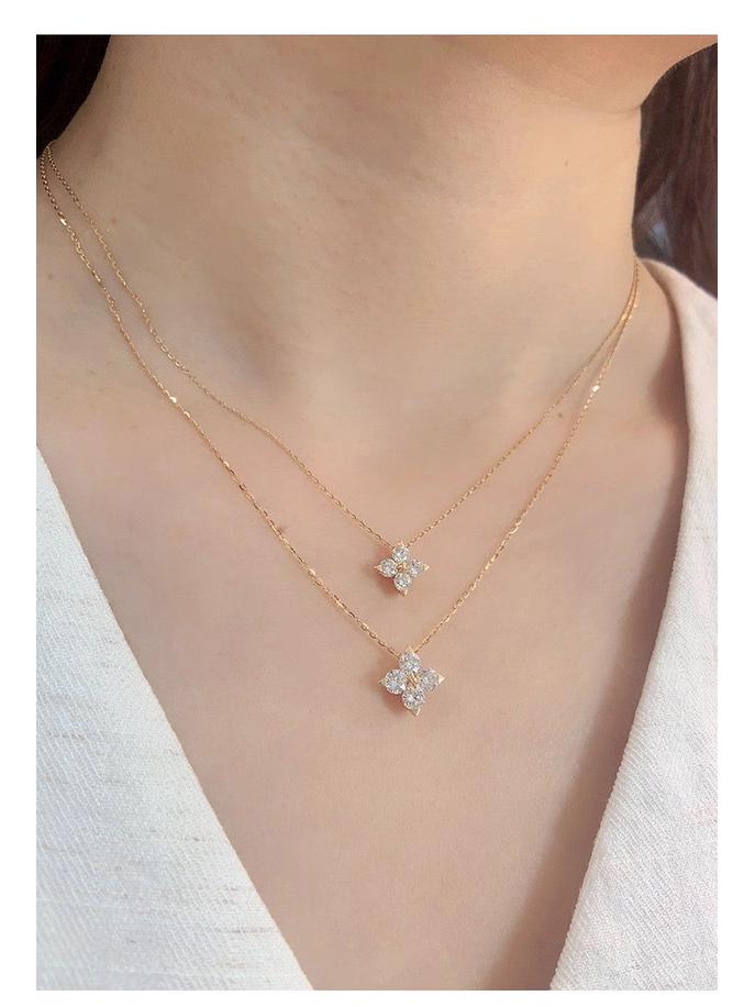 Sterling Silver Four-Leaf Clover Necklace - Luxury Super Flash Design with Four-Petal Flower Pendant