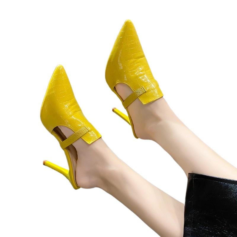 

Жіночі туфлі на високих підборах з гострим носком, дизайнерські сексуальні слінгбеки, популярна новинка осені 2024 34 жовтий