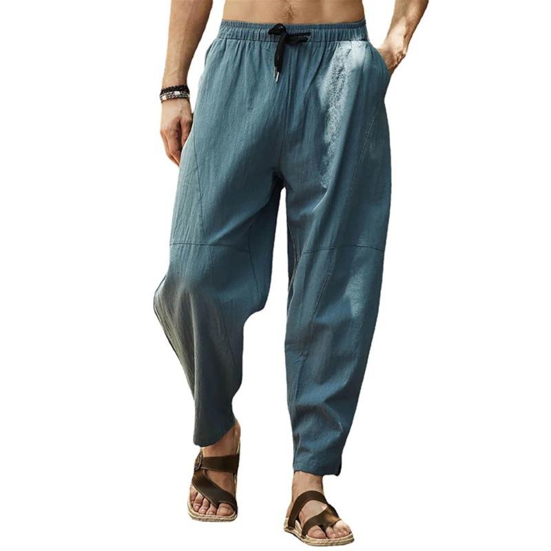 Men's Large Size Loose Casual Sweatpants Cotton and Linen Drawstring Hip Hop Lantern Pants Men's