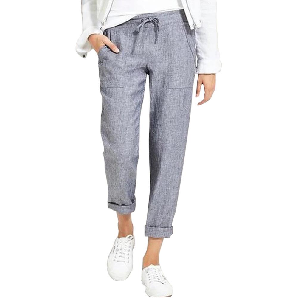 Women's 2024 Drawstring High Waist Pocket Loose Cotton Linen Casual Pants - In Stock