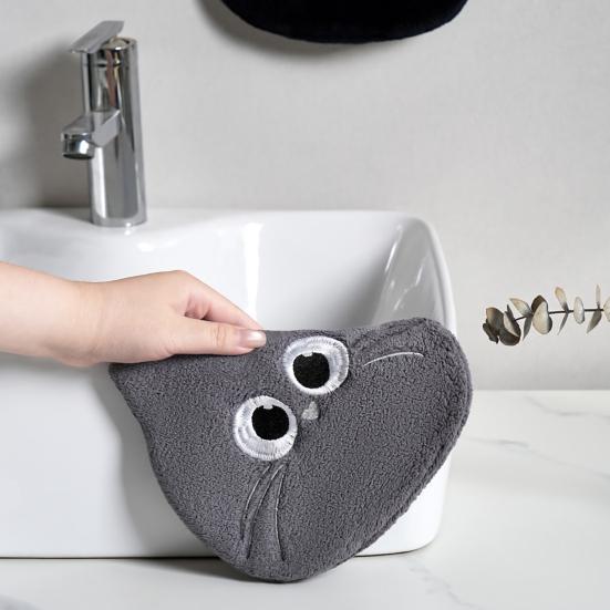 Cartoon Hand Towel Soft Absorbent Towel with Embroidered Eyes Kids Cute Hand Towel with Hanging Loop for Kitchen Bathroom