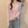 2024 Spring/Summer Slimming Ruffle V-Neck Knit Cardigan - Women's Long Sleeve Base Layer Top