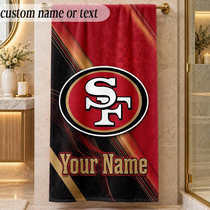 Strandtuch San Francisco 49ers Benutzerdefinierter Name Text Personalisierbares Weiches Handtuch für Strand Pool Innenbereich Wohnkultur Geschenk