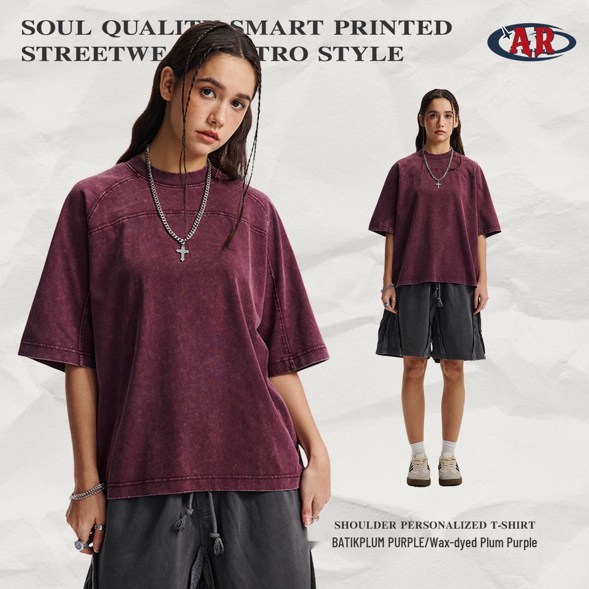 

ARTIE|2026 Spring/Summer Distressed Raglan Sleeve Patchwork T-shirt - 285g XL сливовый/фиолетовый