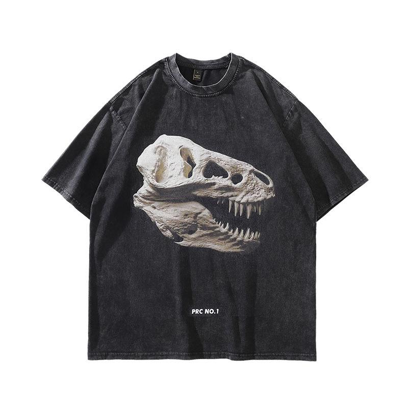 American Retro Hiphop Direct Injection Printing Heavy Vintage Washed Old Hip Hop Trendy Brand Short-Sleeved T-Shirt