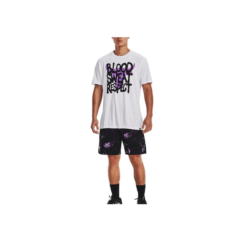 Under Armour Graffiti Letter Print Crew Neck Fitted Straight Cut Short Sleeve T-Shirt Men Tops White 1373745-100