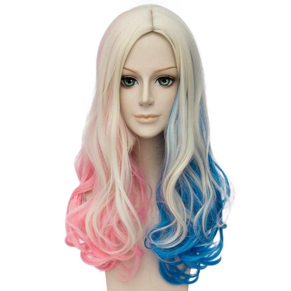 

Netgo Перука для косплею Харлі Квін, Довга кучерява перука, Градієнт змішаних кольорів, Аксесуар для костюма на Хелловін