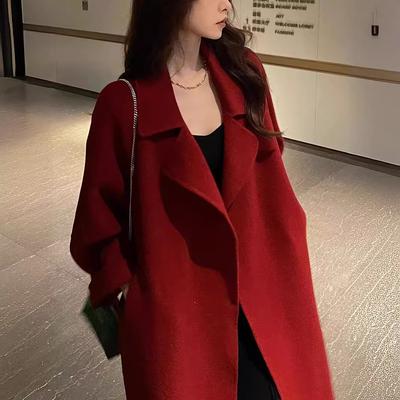 Casaco vermelho roupa de inverno feminina novo casaco coreano médio e longo casaco feminino