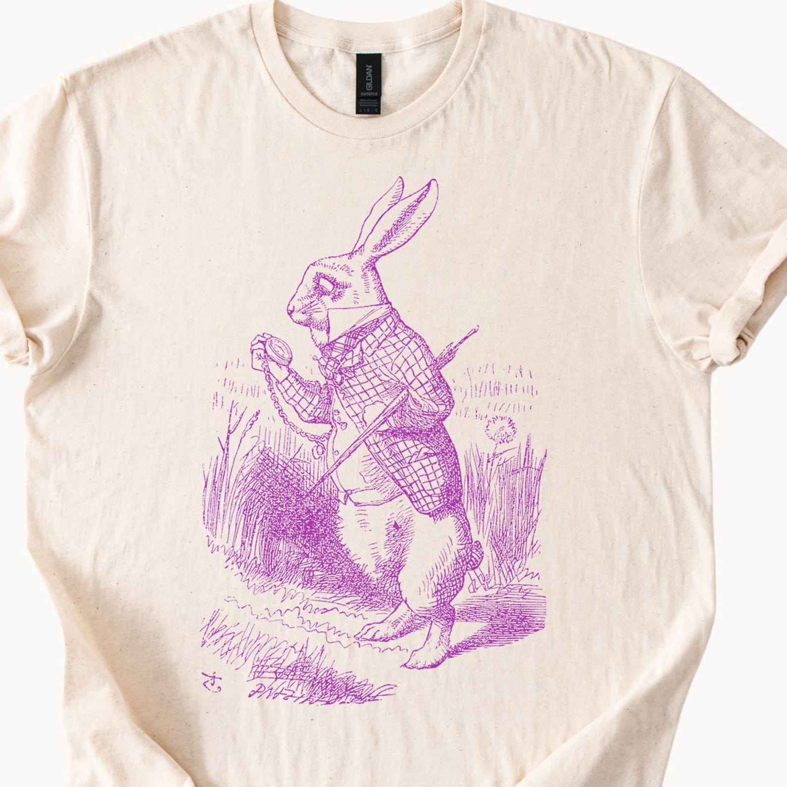 Alice in Wonderland Shirt White Rabbit Graphic Tee Classic Tshirt Beige Shirt Victorian Storybook Illustration Passage of Time Retro 160