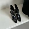 2025 Winter New Pointed Thick Heel Rivet Locomotive Women's Short Boots Versatile Low Tube Fashion Thin Boots Western Women's Boots