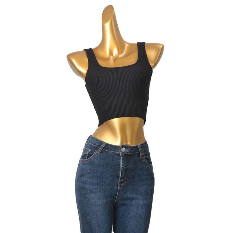 Foreign Trade Original Order Square Collar Vest Fashion Wind Black Bandage Silm Short Knitting Midriff-Baring Top Accessible Luxury Card