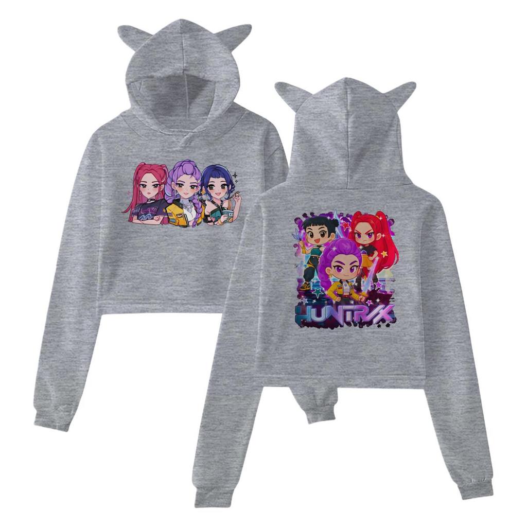 K-Pop Demon Hunters Mira Rumi Zoey Cat Cropped Hoodies Women Long Sleeve Hooded Pullover Crop Tops Casual Streetwear Clothes