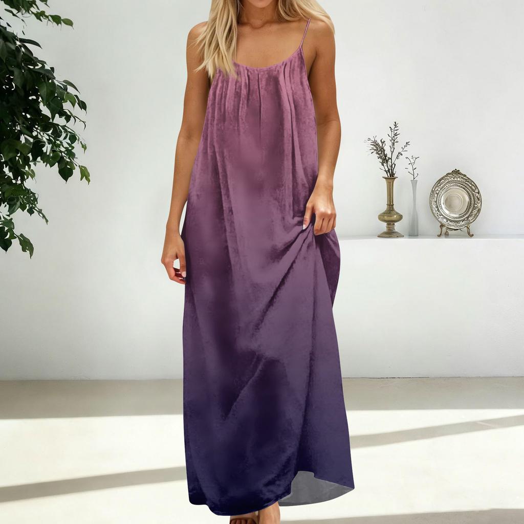 Women's Fashion Backless Spaghetti Strap Casual Loose Gradient Print Dress