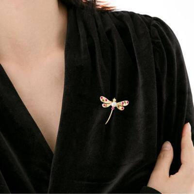Vintage Libellen Broschen Zarte Rosa Grüne Kristall Brosche für Damen, Einzigartiges Geschenk für Mantel Schal