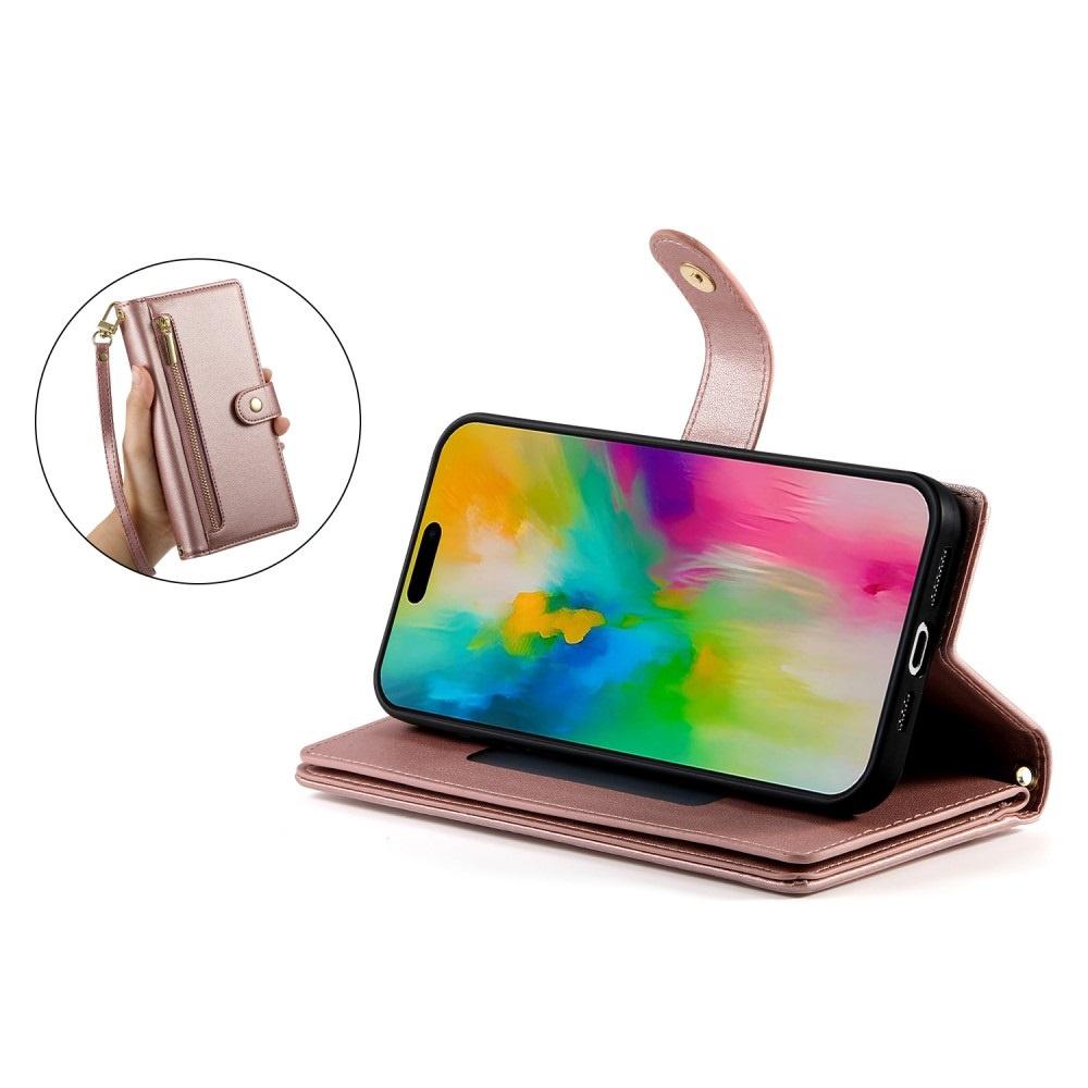 iPhone 16 Pro Max Flip Case, Wallet Zipper Pocket, Pink