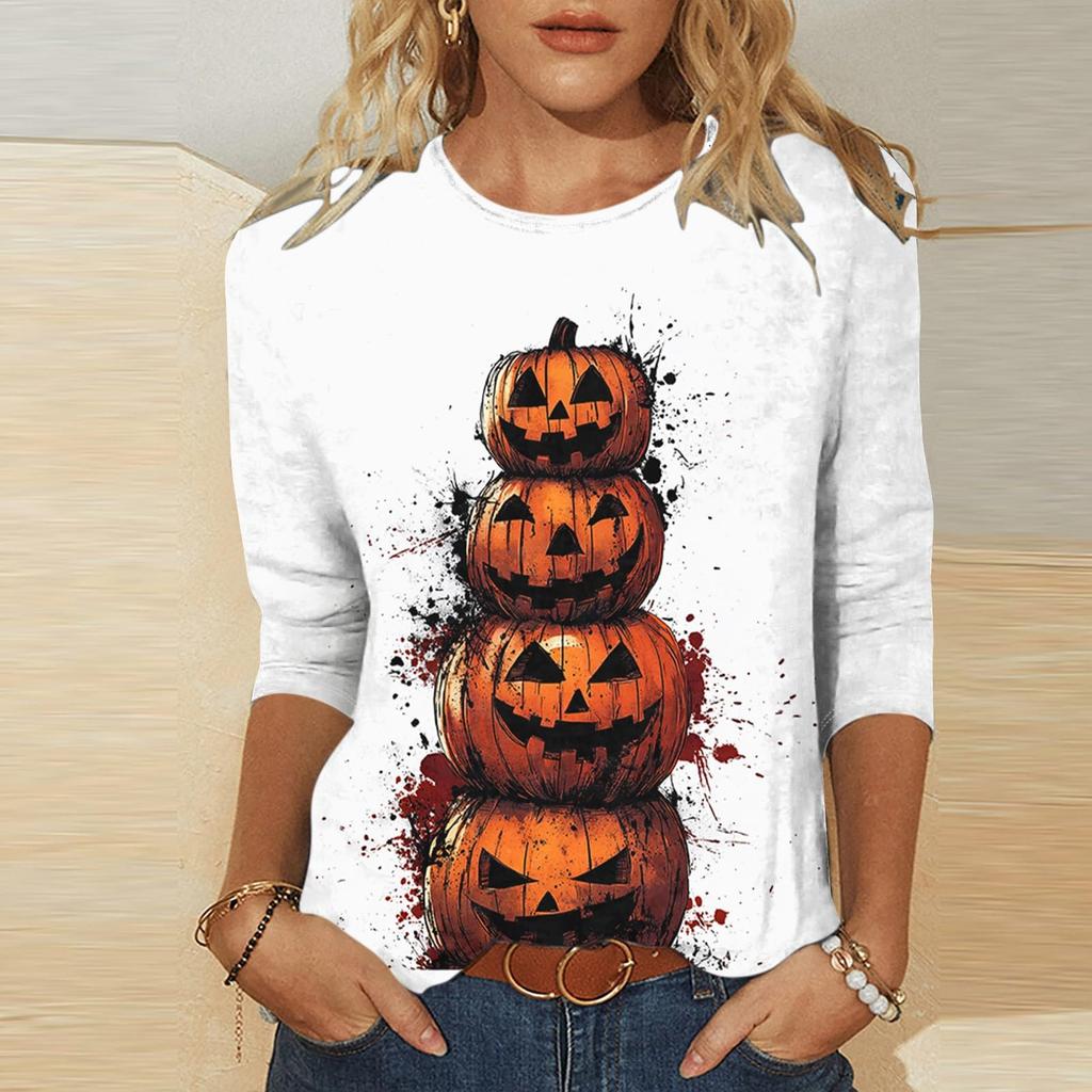Women's Fashion Print Three-Quarter Sleeve Neck Top