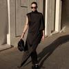 Damen Asymmetrisches Ärmelloses Abendkleid - Promi-Stil, Herbst Unifarbe mit Halbhohem Kragen