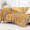 European Linen Sofa Throw with Floral Embroidery & Tassel Trim, Reversible Couch Cover Blanket for Living Room Decor - 110x210cm To 230x250cm