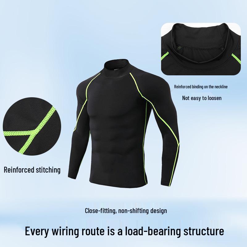 Men's Quick-Dry High Neck Long Sleeve Gym Shirt
