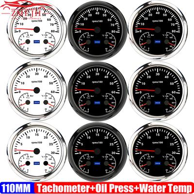 ZMFJH Multifunctional 110mm Gauge Red LED 3000-8000RPM Tachometer+Oil Pressure Gauge+Water Temperature Meter 40-120℃ Car Boat