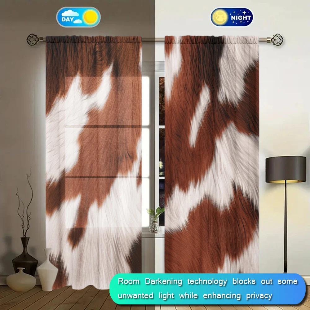 2pcs Cow Print Printed Curtain for Home Decor - Rod Pocket Window Treatment for Bedroom, Office, Kitchen, Living Room, and Study
