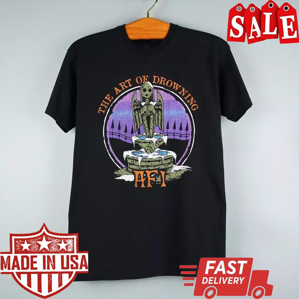 Vtg AFI Band The Art Of Drowning Cotton T Shirt For Men Black Full Size Unisex T-Shirt S