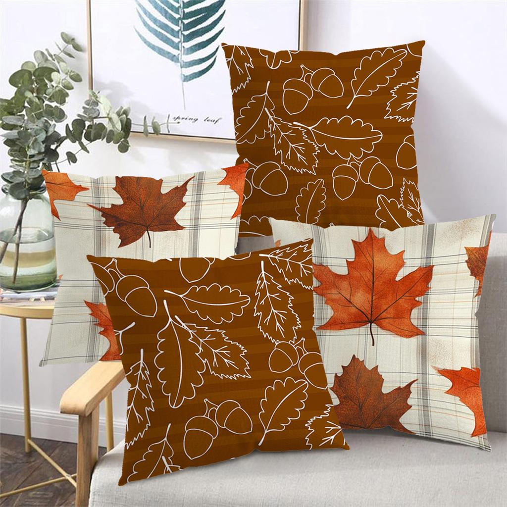 Autumn Leaf & Acorn Patterned Decorative Throw Pillows Polyester pillowcase, sofa decorative cushion cover, bedside throw pillow