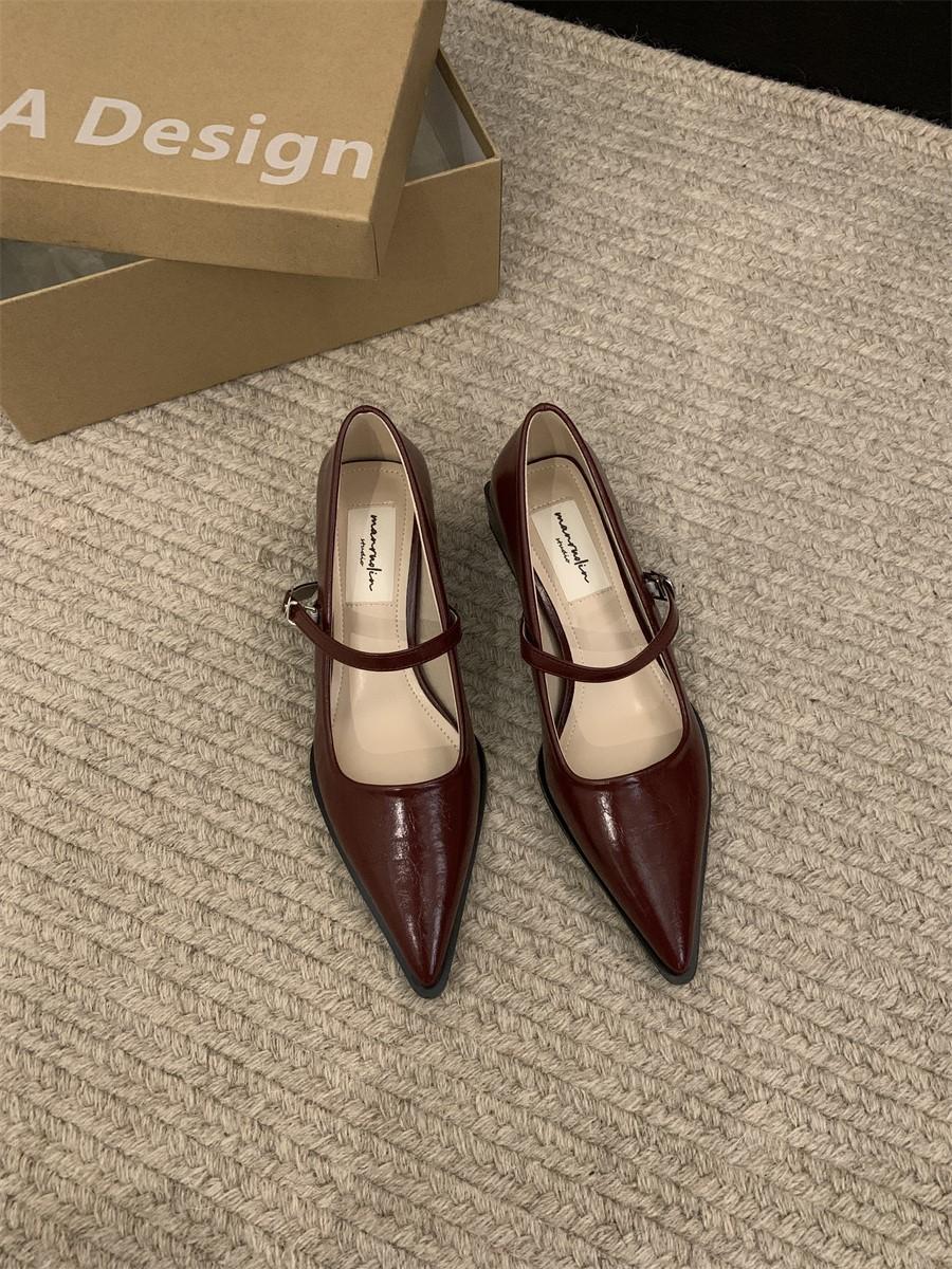 

Весна 2025 новые остроносые туфли Мэри Джейн легкие туфли на толстом каблуке красные свадебные туфли темпераментные светские туфли французские одинарные женские туфли 35