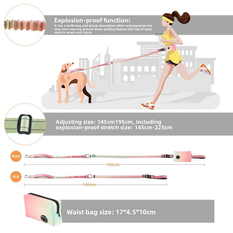 Pet Leash Explosion-Proof Waist Bag Portable Dog Running Reflective Leash